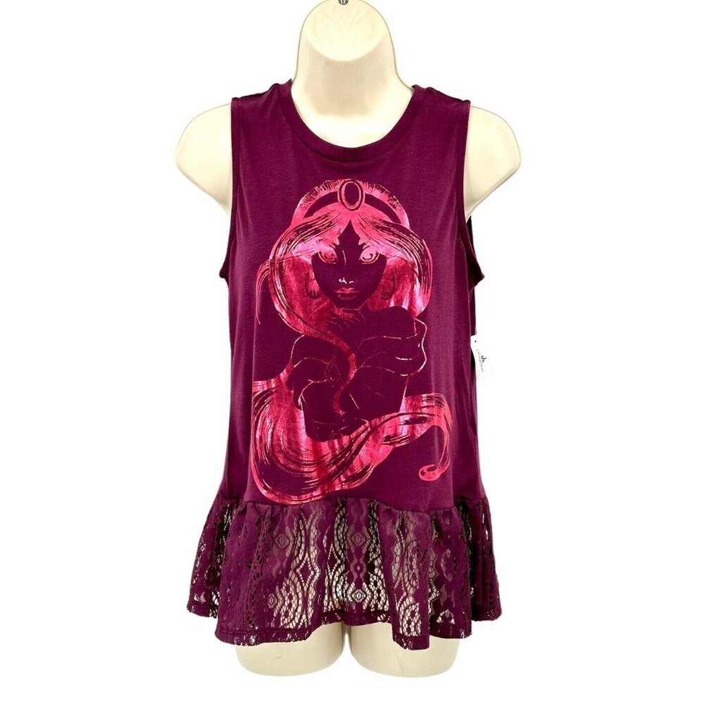 Disney Boutique Princess Jasmine Peplum Tank Top Women’s Small Top Burgundy Lace